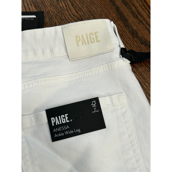 NWT Paige Women's Crisp White Anessa Wide Leg Raw Hem Ankle Jeans Petite Size 32 - Picture 10 of 16